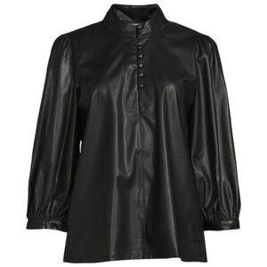 Karl Lagerfeld Paris black textured faux leather blouse